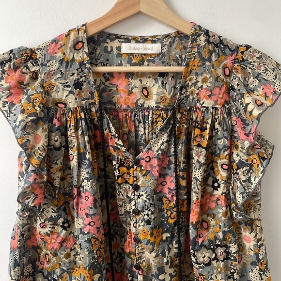 Anthropologie Bishop + Young Nadia Blouse Flutter Sleeve Top Floral Small S - Picture 3 of 7